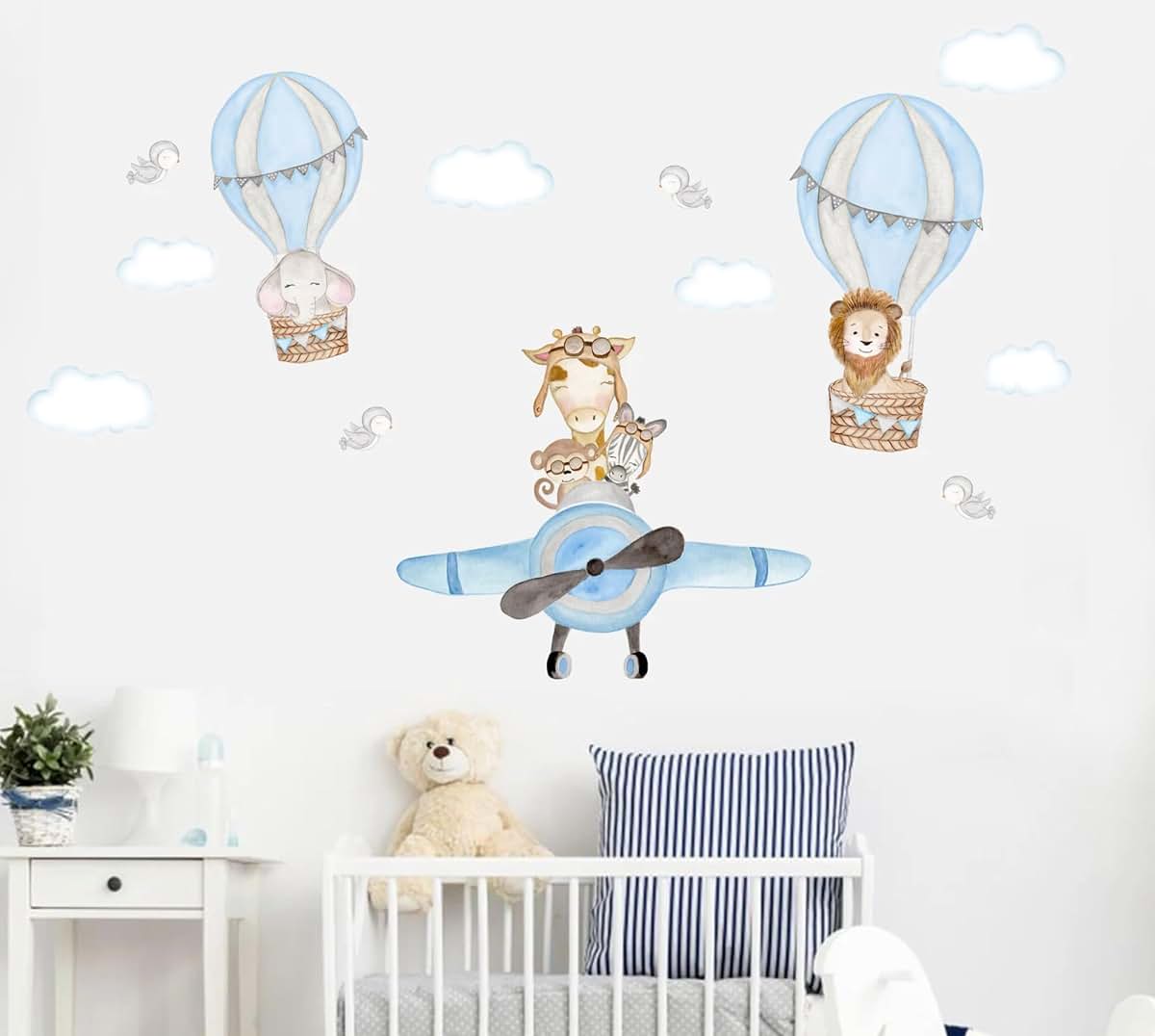 Art In Colors Watercolor Jungle Animals & Airplane Wall Decals