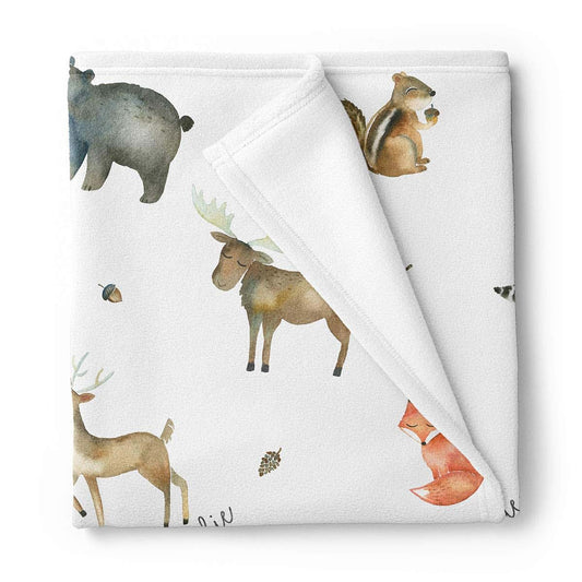 Lovable Gift Co Personalized Woodland Fleece Baby Blanket, Woodland Nursery décor