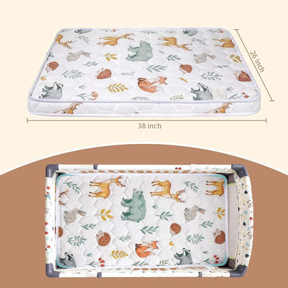 Pack and Play Mattress Pad 38x26x1.5 with Non-Slip Bottom and Breathable Foam Cover
