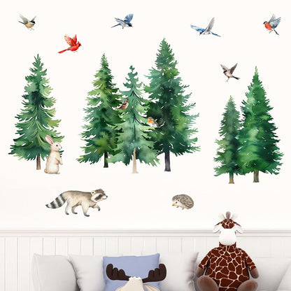 Mfault Watercolor Forest Animals Wall Decals – Woodland Birds Raccoon Hedgehog Nursery Decor