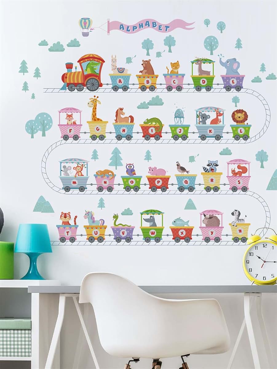 Alphabet Train Wall Decals Sticker Set for Kids Playroom Decor