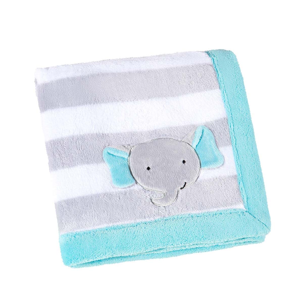 AdonisUSA Elephant Fleece Baby Blanket, Double-Sided Striped