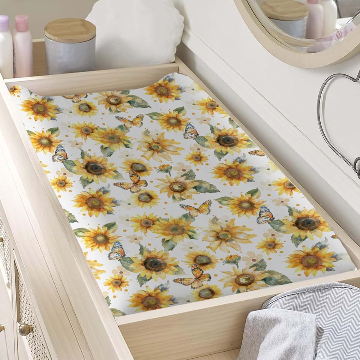Hwmmbh Watercolor Sunflowers Baby Changing Pad Cover