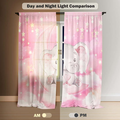 Yilinata Watercolor Elephant Curtains for Nursery and Kids Rooms