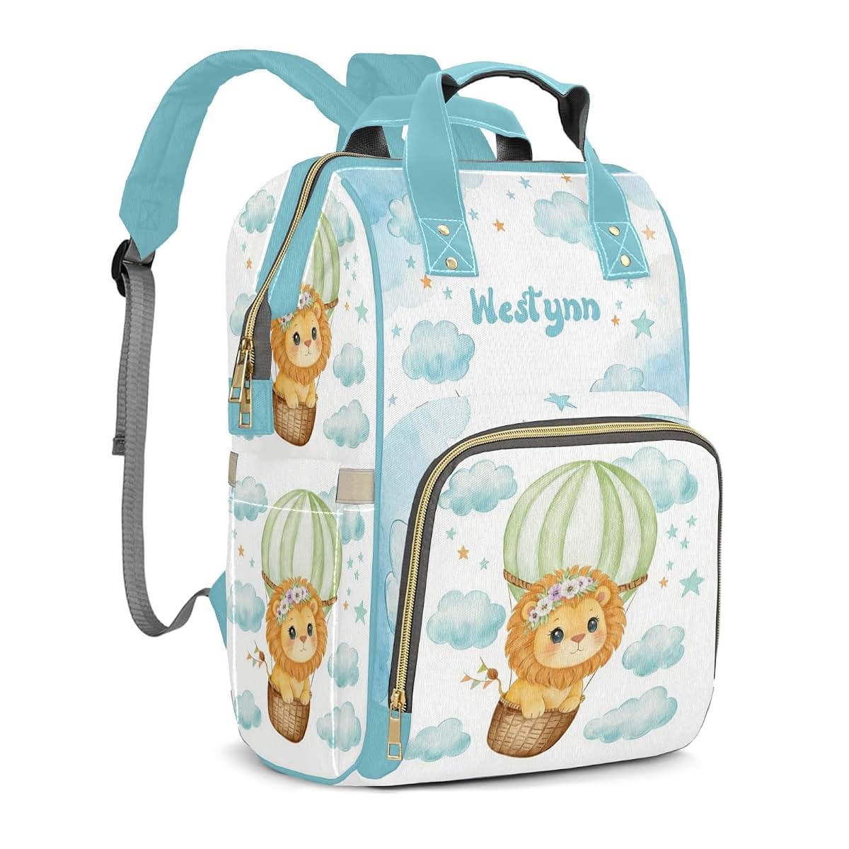 YallLocoMo Personalized Diaper Bag Backpack Watercolor Cartoon Cloud Lion (photo 2)