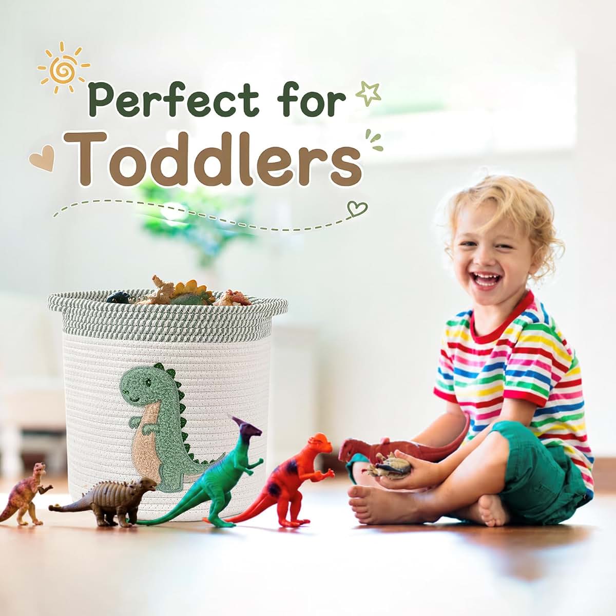 INough Baby Hamper Large Toy Storage Basket for Toddlers Boys, Dinosaur Room Decor (photo 3)