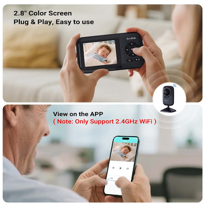 Envilink Video Baby Monitor With 2 Cameras, 2.8" Ips Screen, 1200ft Range, App Connectivity