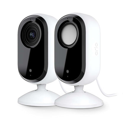 Arlo Essential Indoor Security Camera 2K 2-Camera Bundle, White, Wired Plug-in