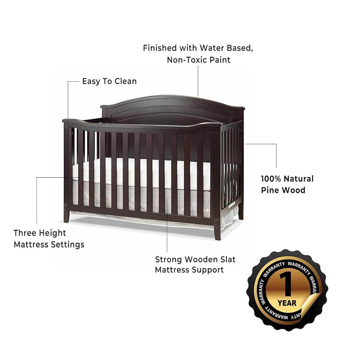 Sorelle Berkley Round Top 4-in-1 Convertible Crib in Espresso (photo 3)