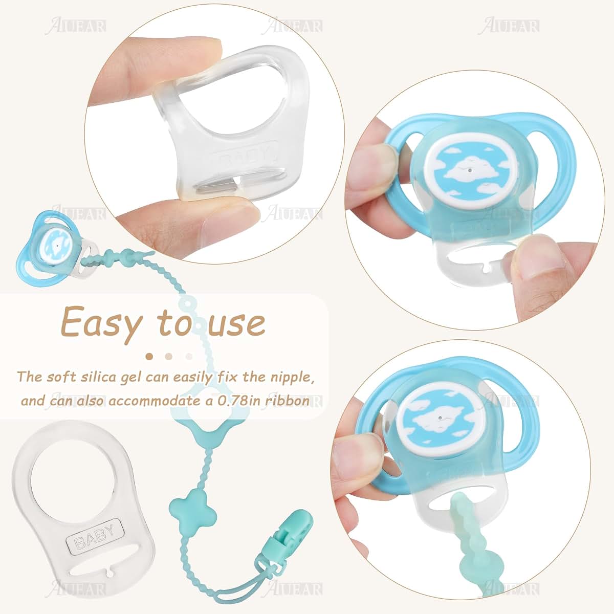 Auear Silicone Adapter Rings For Pacifier Clips, 10 Pack (photo 3)