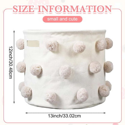 Acellegic Pom Pom Basket Canvas Storage Organizer for Nursery