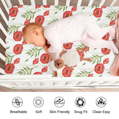 BabyOneStop Floral Fitted Baby Crib Sheet 52"x28" Red Poppy