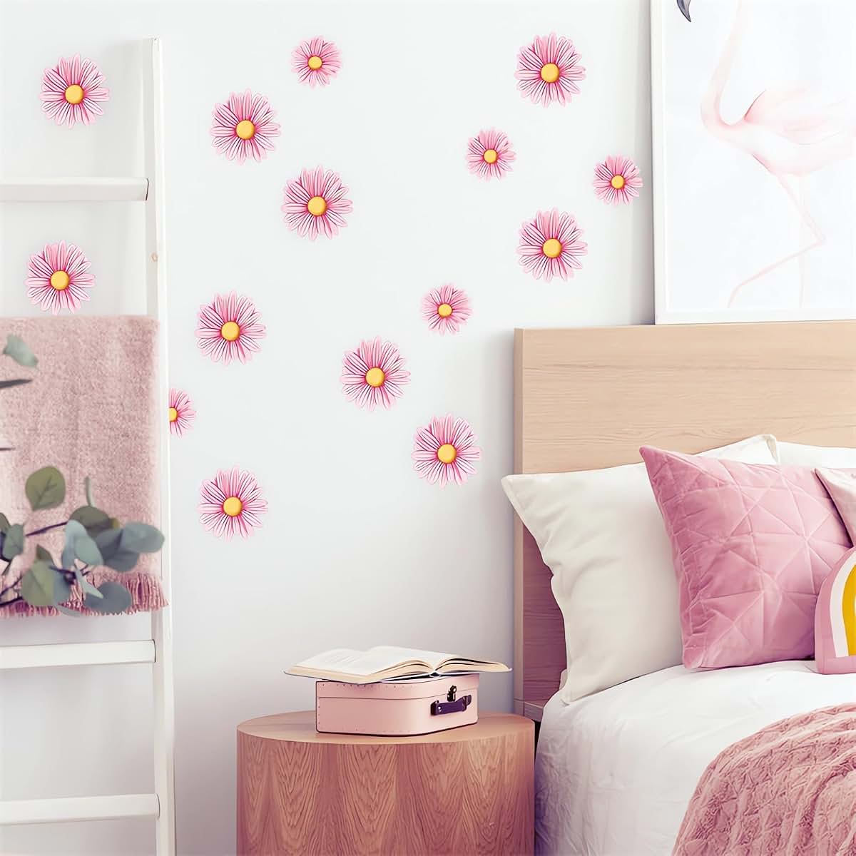 Sacinora Pink Daisy Flower Wall Stickers | DIY Floral Art Decals for Nursery Room