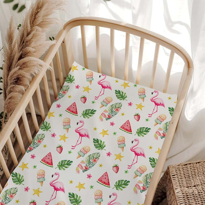 Wicbfdfv Pink Flamingo Beach Fitted Crib Sheet
