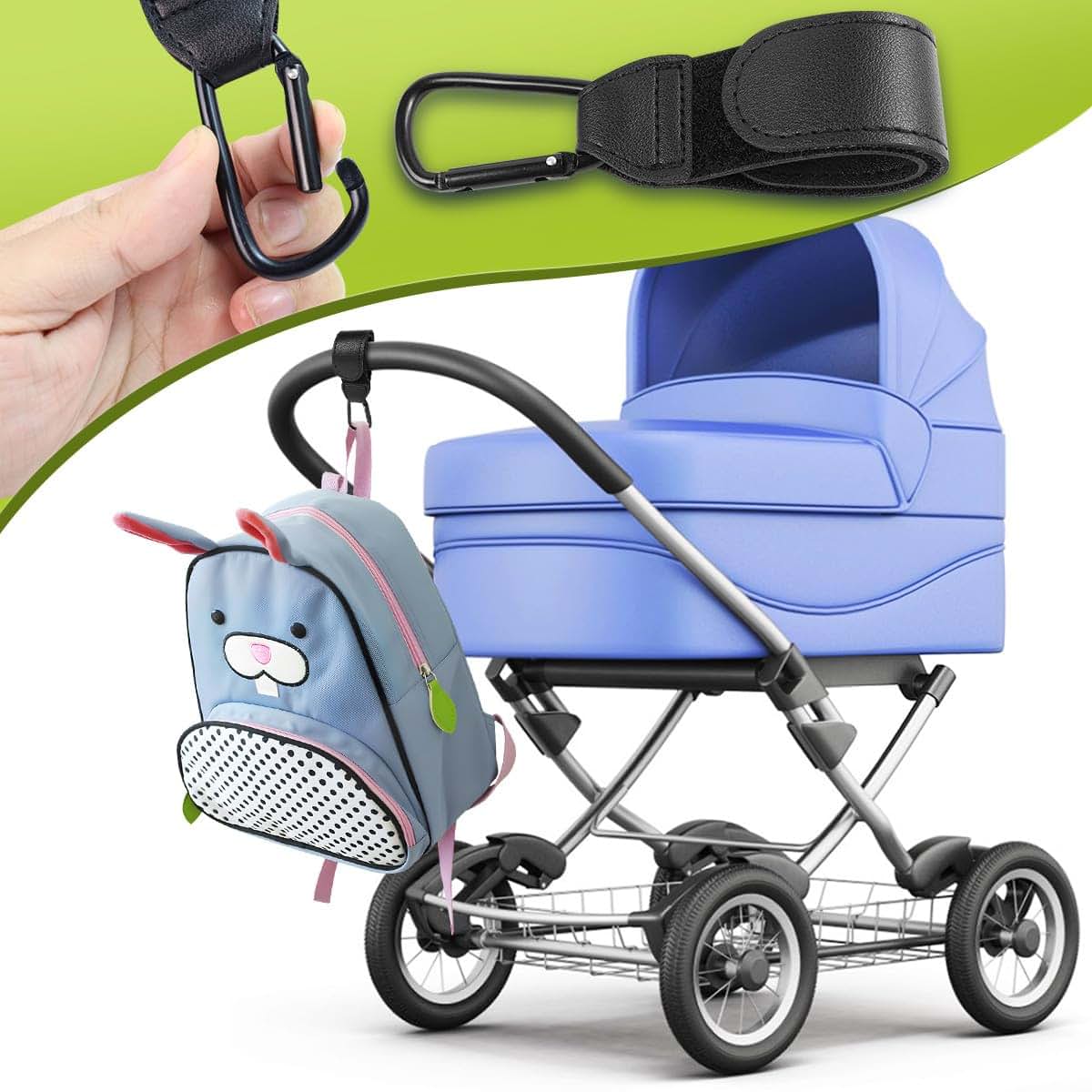 Taefuwr 4 Pack Stroller Hooks, Adjustable Carabiner Clips for Bags