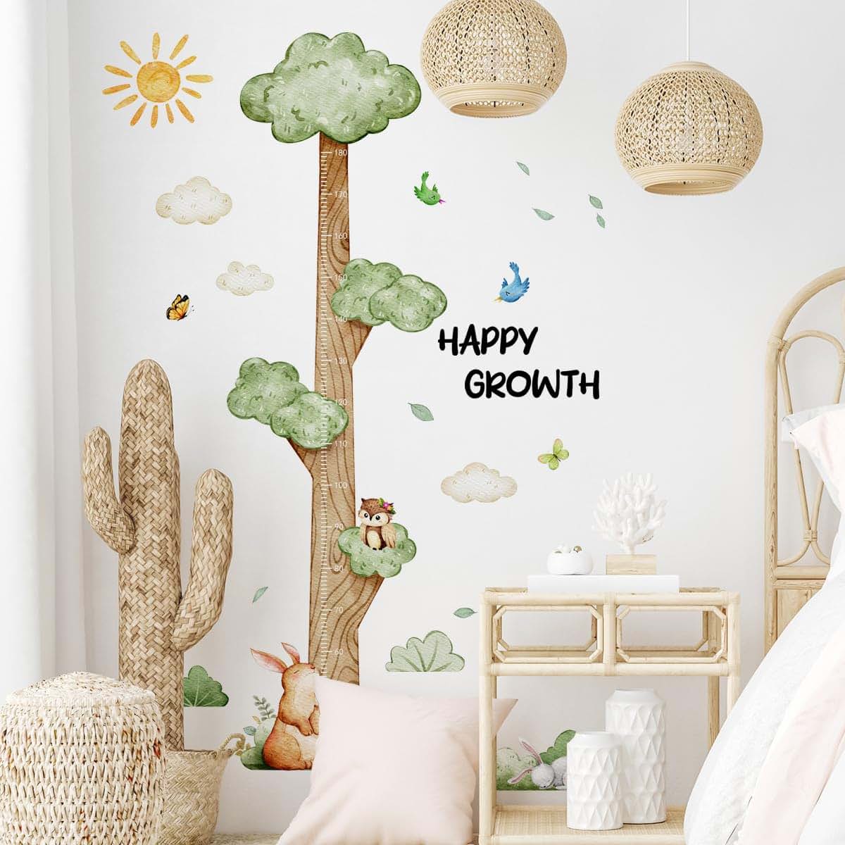 DRWSSR 3D Cartoon Height Growth Chart Wall Sticker for Kids, Jungle Animals PVC Removable