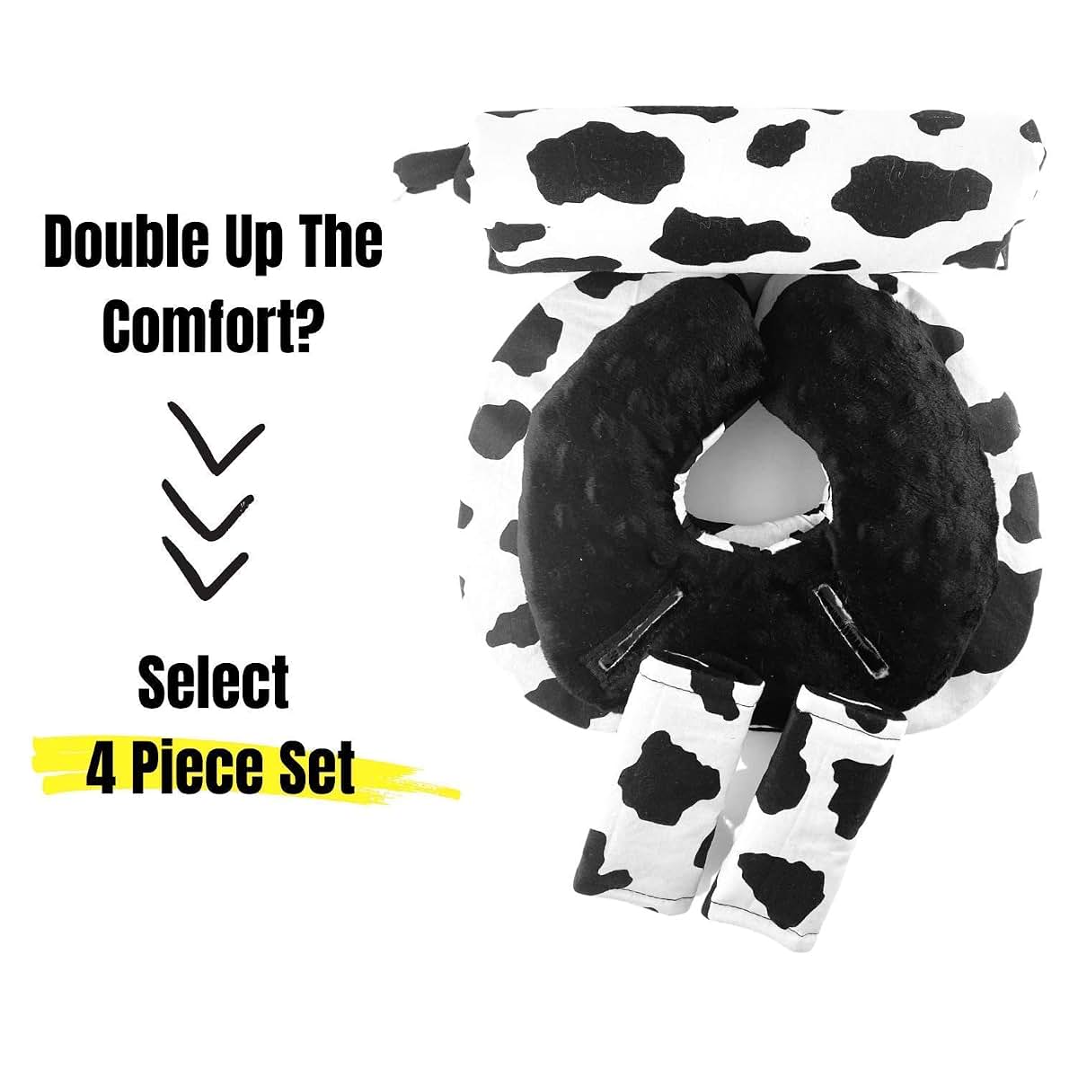 Little Tall Poppy Infant Car Seat Head Support Set, Cow Print, Newborn Head Rest, Baby Strap Covers, Carry Cushion (photo 4)