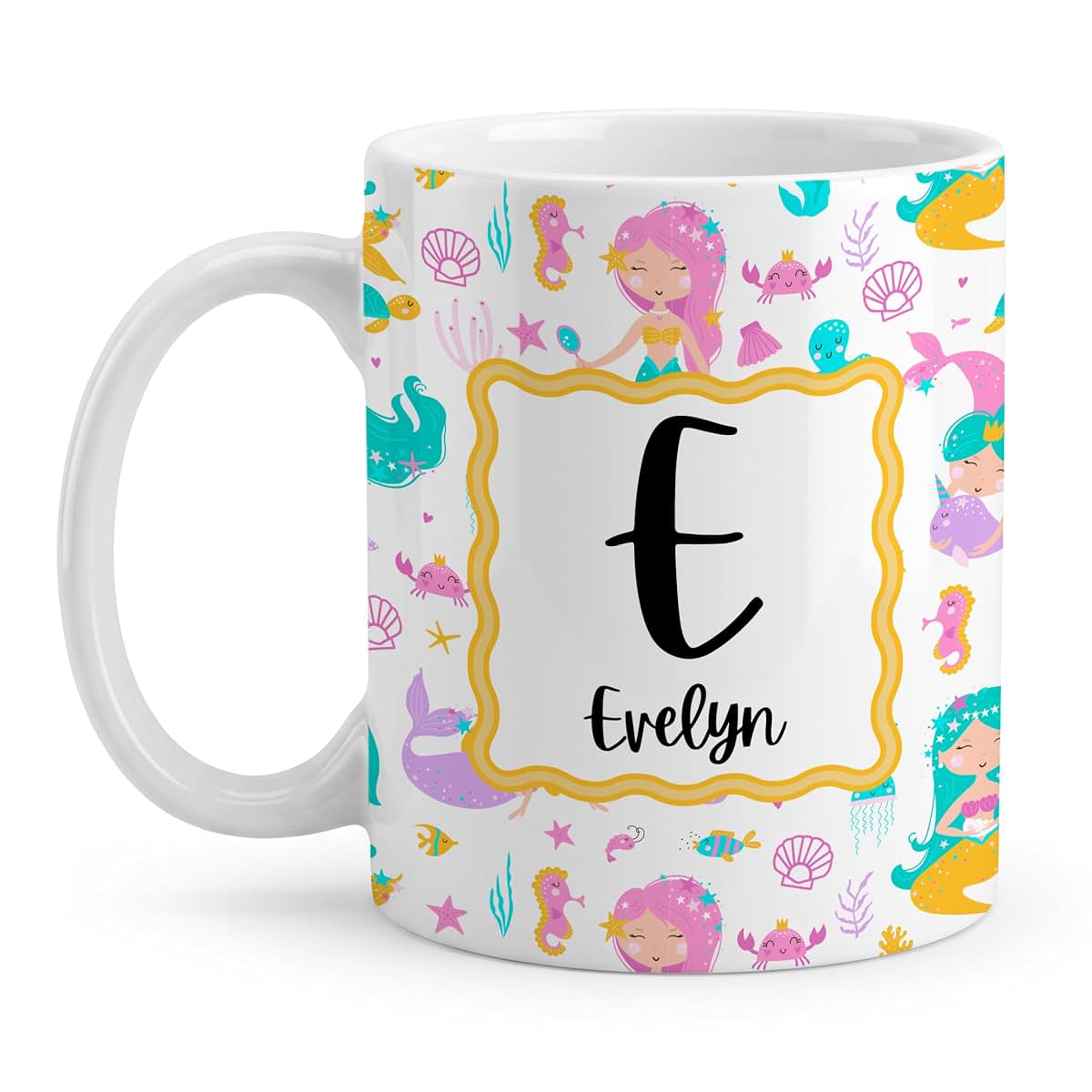 Printualist Personalized Coffee Mug for Kids, Custom Name & Initial Mug, 11oz & 15oz Hot Chocolate, Cocoa, Milk, Tea