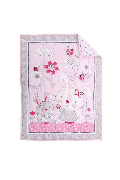 CribMATE 3 Pieces Pink Floral Embroidery Rabbit Nursery Crib Bedding Set (photo 2)