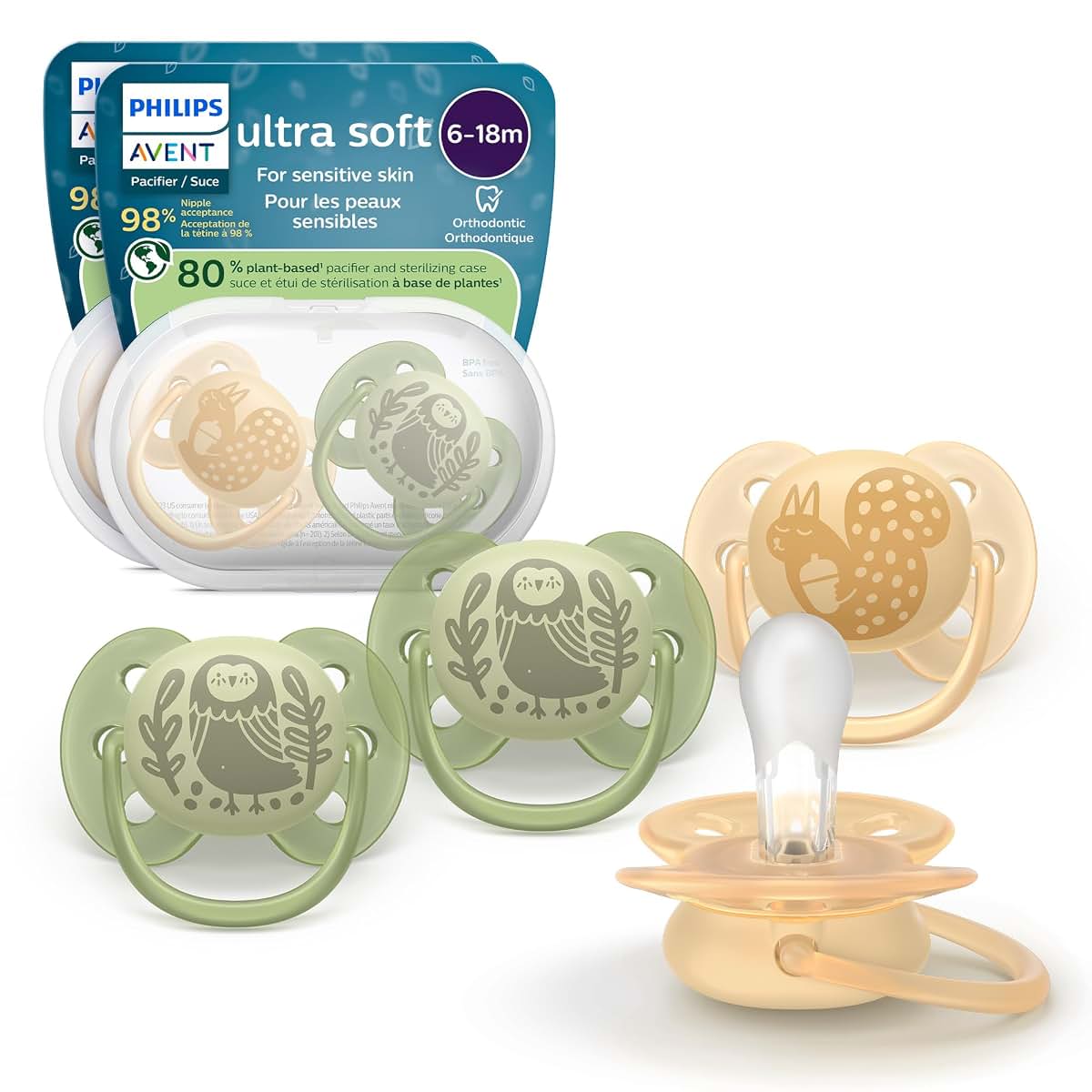 Philips Avent Ultra Soft Baby Pacifier, 6-18 Months, 4-Pack