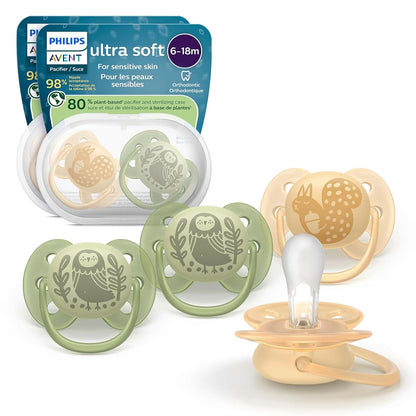 Philips Avent Ultra Soft Baby Pacifier, 6-18 Months, 4-Pack