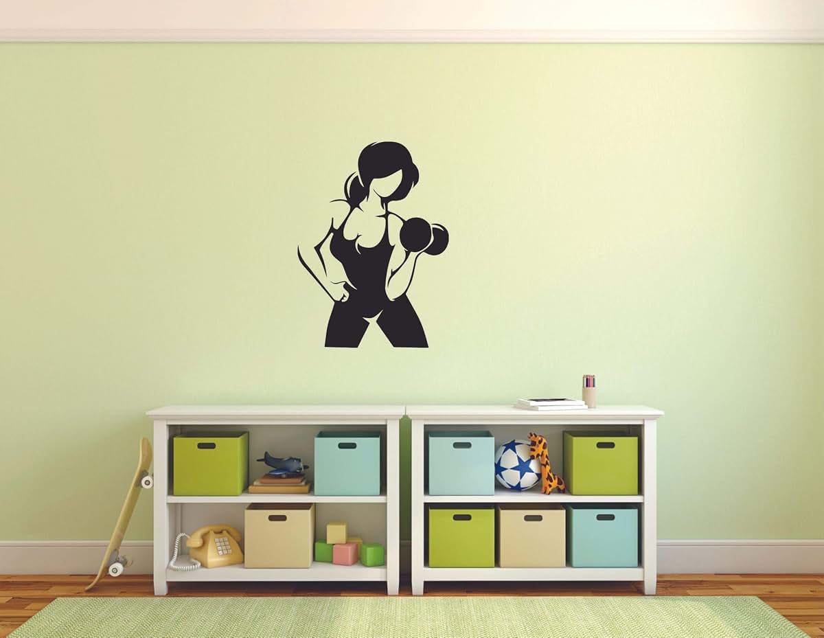 All Things Valuable Fitness Woman Lady Silhouette Workout Exercise Gym Wall Sticker Art Decal for Girls Boys Room