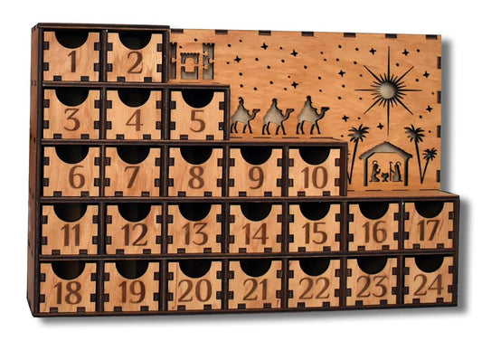 EasyBusy4kids Wooden Advent Calendar for Christmas – Large Drawer Design, Handmade Plywood Countdown Calendar with