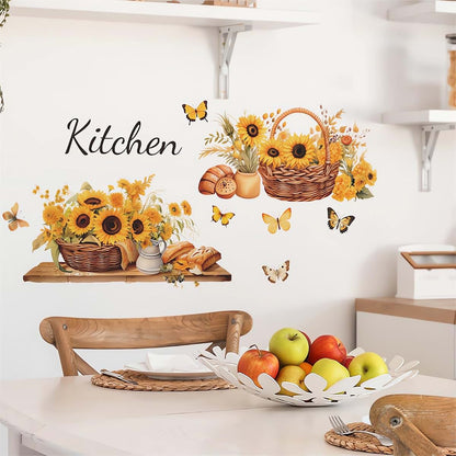 Sacinora Sunflowers Butterfly Floral Wall Stickers Vinyl Art Decals for Home Decor
