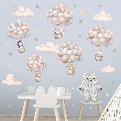 Wondever Balloon Flying Animal Wall Decals With Clouds Stars And Moon
