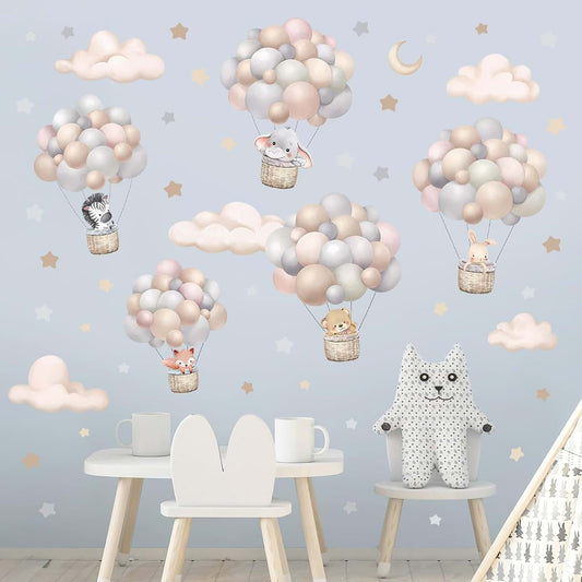 Wondever Balloon Flying Animal Wall Decals With Clouds Stars And Moon