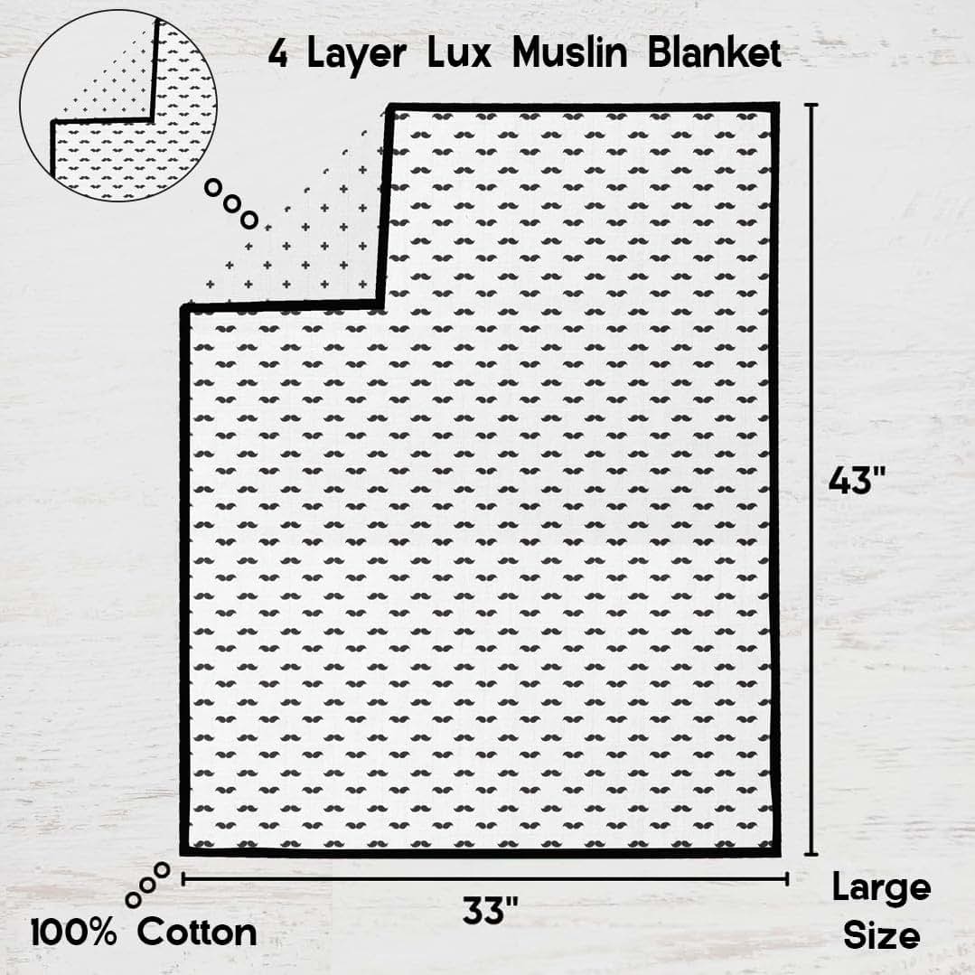 Bacati Love Muslin 3pc Crib Set with 4 Muslin Layers Lux Dream Blanket (Mustache/Plus/Cross, Black) (photo 3)