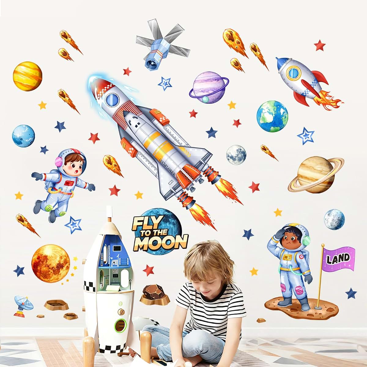 Supzone Space Wall Decals for Kids Nursery