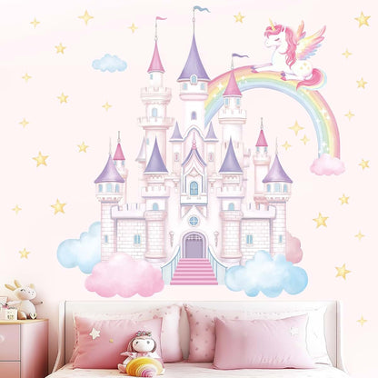 SHUCHING Princess Castle and Unicorn Wall Decal for Nursery