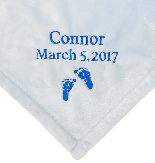 Personalized Giftware Tahoe Fleece Baby Blanket With Embroidered Foot Prints