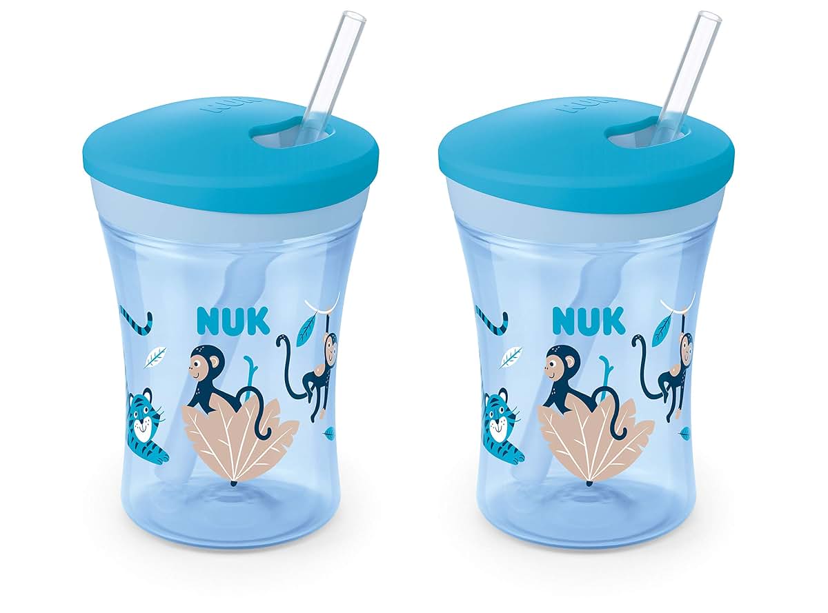 NUK Evolution Straw Cup, Blue 8 Ounce (Pack of 2)