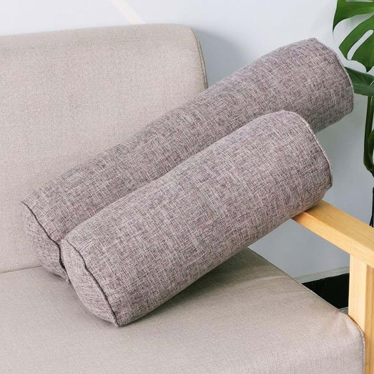 Muxxiao Round Roll Neck Pillow With Breathable Linen Cover Light Grey