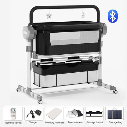 MoLi Electric Bluetooth Smart Baby Bedside Crib Bassinet Foldable Infant Bedside Cot Toddler Multifunctional Cradle (photo 2)