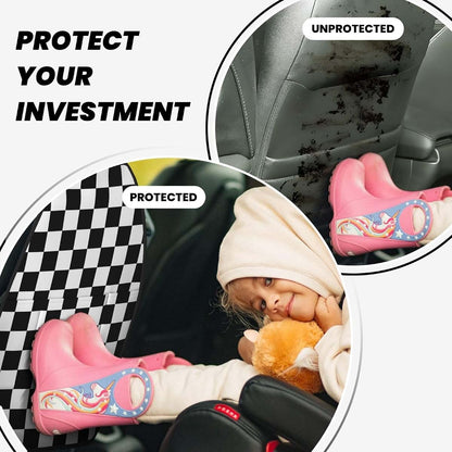 WFTTFOU Black White Checkered Car Seat Back Kick Protectors,2 Pack Kick Mats with Storage Pockets,Car Accessorise, A-100 (photo 3)