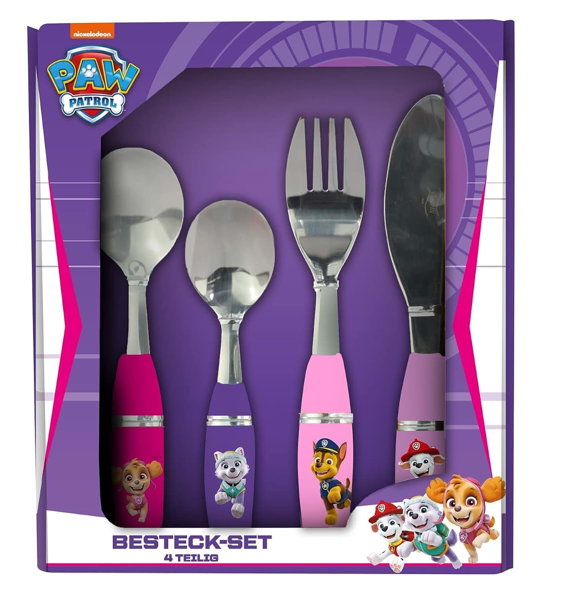 p:os Paw Patrol Skye Children's Cutlery Set 4 Piece - Stainless Steel, Colourful