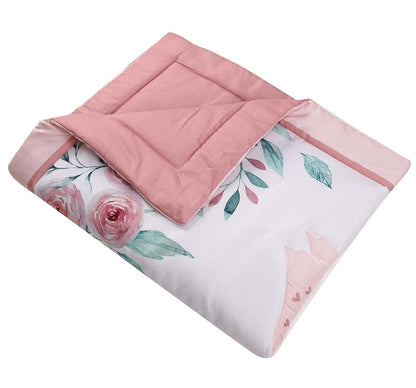 Hanbear Pink Floral Swan Theme Nursery Crib Bedding Set