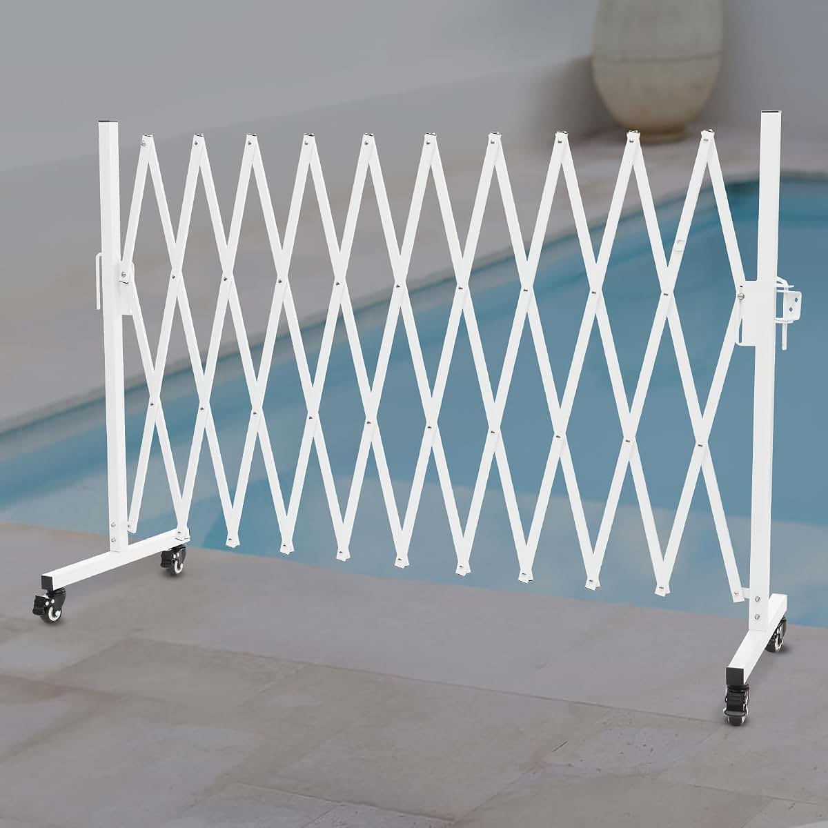 Industrial Expandable Barricade 10.8 Ft Portable Safety Barrier with Wheels, White