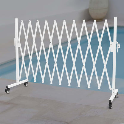 Industrial Expandable Barricade 10.8 Ft Portable Safety Barrier with Wheels, White
