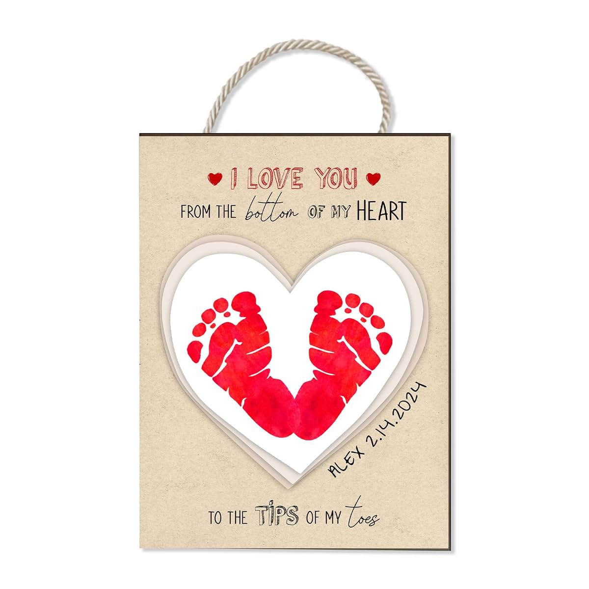 BEETHIS Personalized Baby's First Valentine's Day Gift DIY Footprint Hanging Sign Valentine's Day Gift for New Mom Dad
