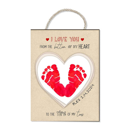 BEETHIS Personalized Baby's First Valentine's Day Gift DIY Footprint Hanging Sign Valentine's Day Gift for New Mom Dad