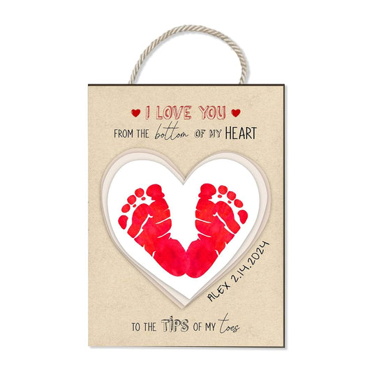 BEETHIS Personalized Baby's First Valentine's Day Gift DIY Footprint Hanging Sign Valentine's Day Gift for New Mom Dad