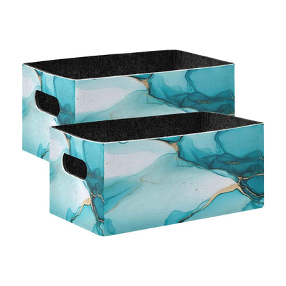 Kcldeci Ocean Marble Blue Gold Foldable Storage Bins 2-Pack