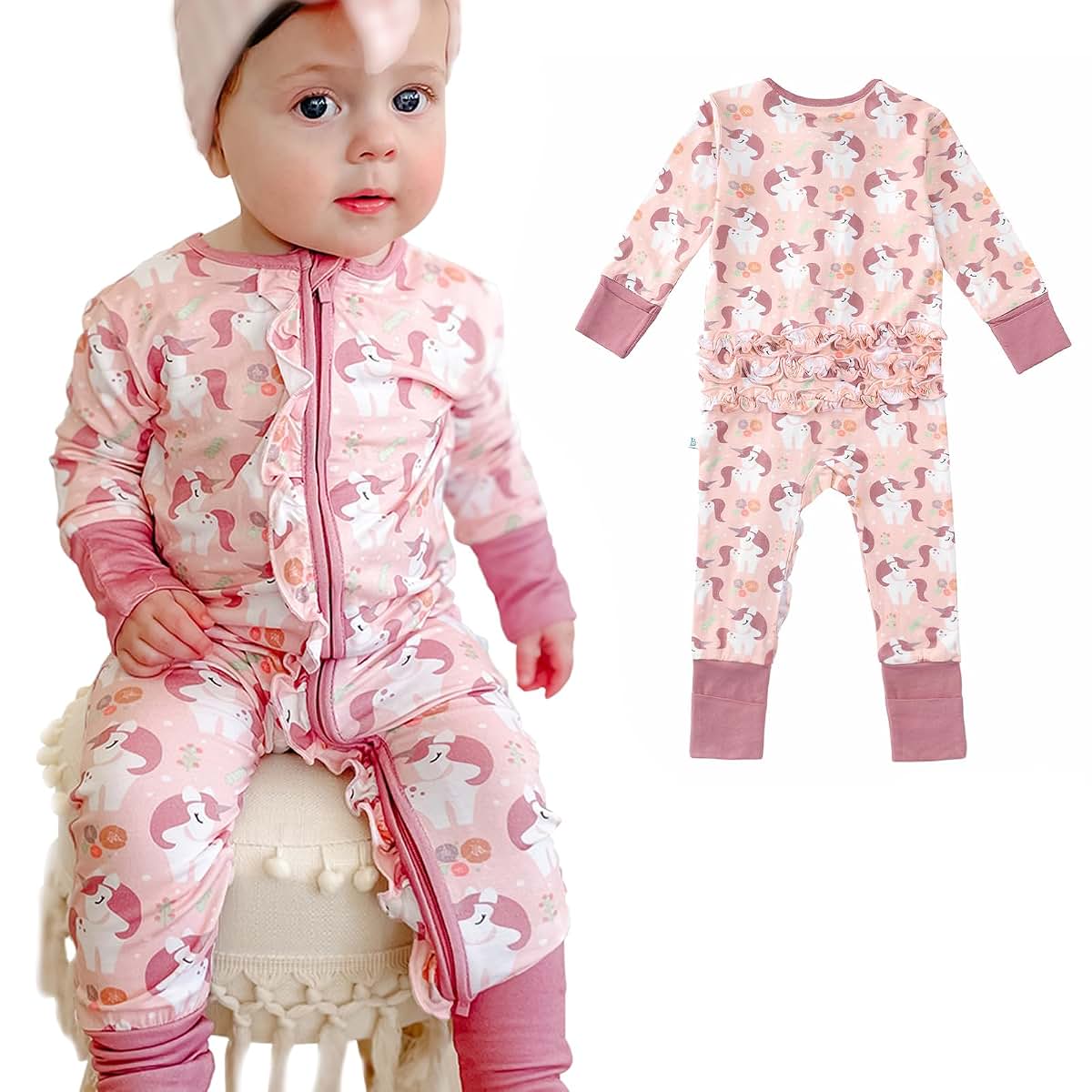 Little Jamjams Rompers Mittens Cuff Zippered Sleeper One-Piece Romper
