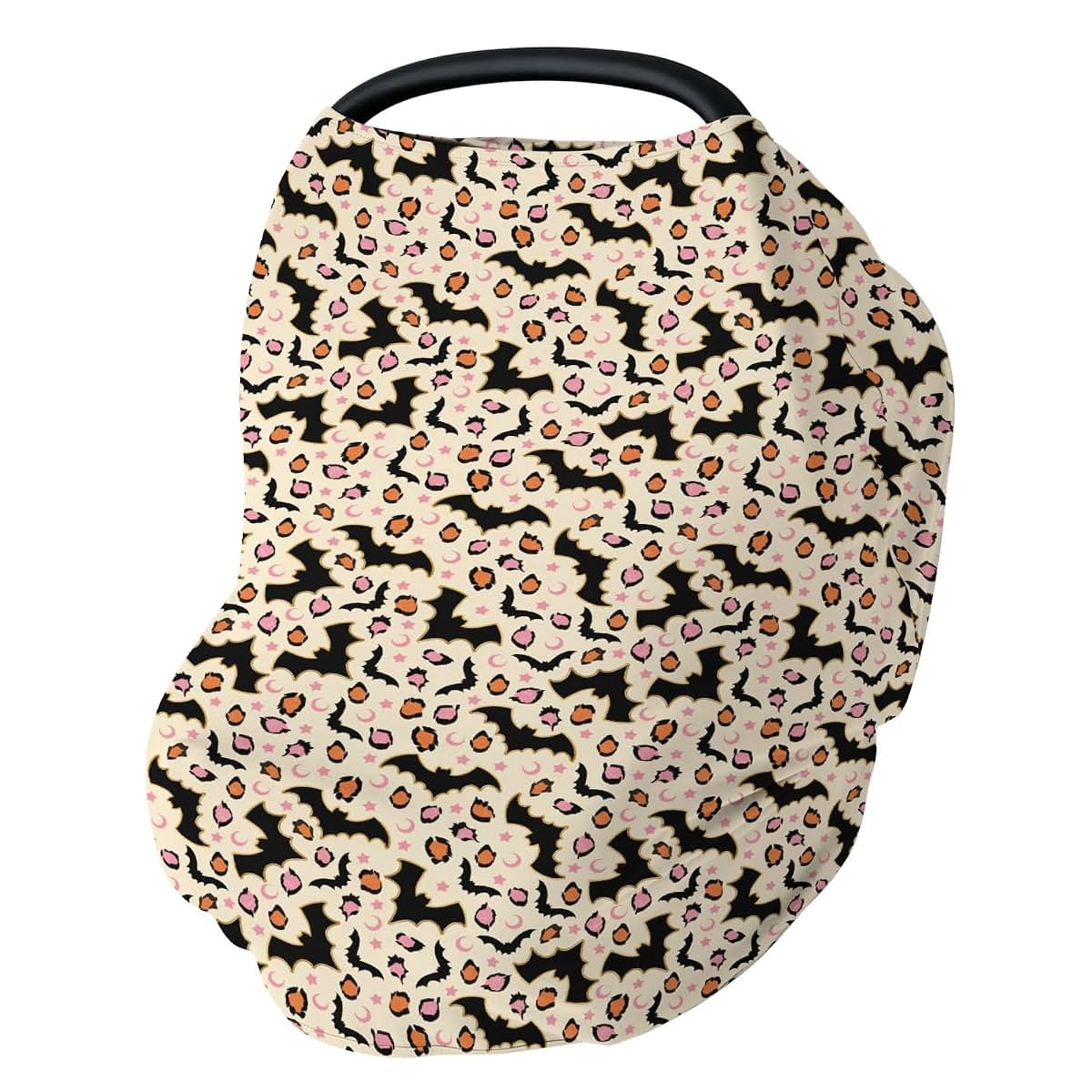 Halloween Bats Leopard Baby Car Seat Cover Pink Orange 5-in-1 Stretchy Cover Adjustable Infant Canopy Nursing Cover