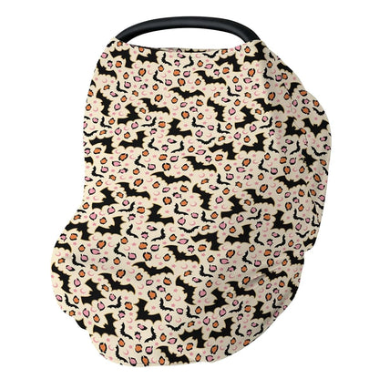 Halloween Bats Leopard Baby Car Seat Cover Pink Orange 5-in-1 Stretchy Cover Adjustable Infant Canopy Nursing Cover