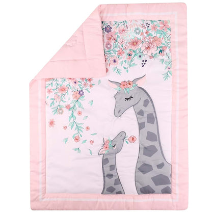 JAHbaby 6 Piece Pink Floral Giraffe Crib Bedding Set, 28x52